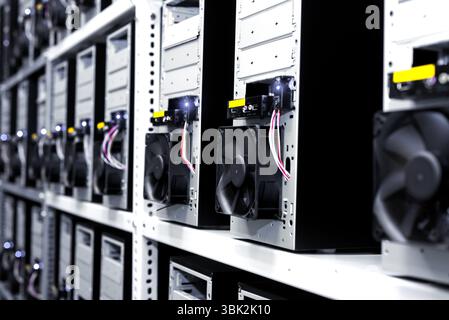 Modern computer cases in a data center Stock Photo