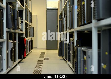 Modern computer cases in a data center Stock Photo