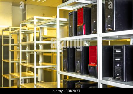 Modern computer cases in a data center Stock Photo