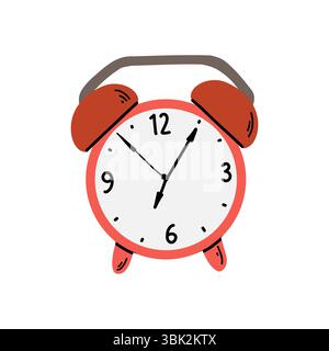 Hand Drawn Retro Alarm Clock, Flat Illustration Stock Vector