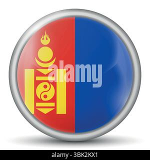 Glass light ball with flag of Mongolia. Round sphere, template icon. Mongolian national symbol. Glossy realistic ball, 3D abstract vector illustration Stock Vector