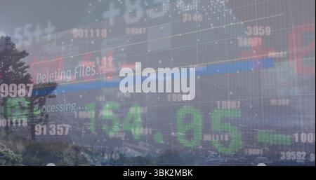 Displaying overlay showing numbers and grid, Deleting Files and processing prompts over hillside Stock Photo