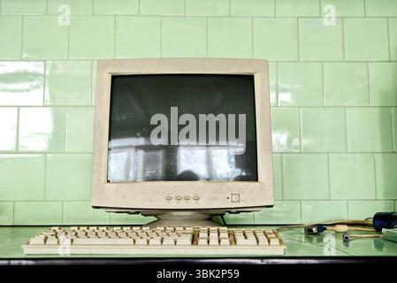 Old vintage computer in the laboratory Stock Photo