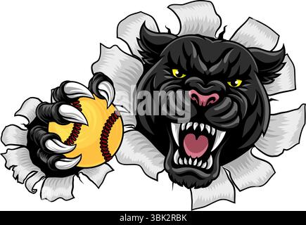 Black Panther Leopard Jaguar Cat Softball Mascot Stock Vector