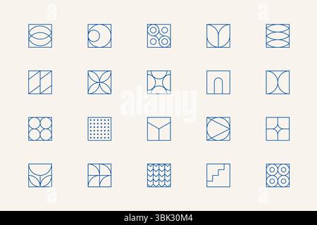 Set of linear geometric design elements inspired by bauhaus, art deco and minimalism styles. EPS10 vector graphic. Stock Vector