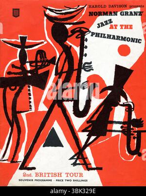 A programme for the 1958 2nd British Tour of Norman Granz’s Jazz at the Philharmonic. The concerts featured the Oscar Peterson Trio, Sonny Stitt, Gene Krupa Quartet, Ella Fitzgerald & Roy Eldridge. Stock Photo
