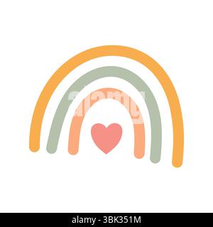 Single rainbow illustration with warm boho colors and central heart shape, ideal for nursery or romantic projects. Stock Vector