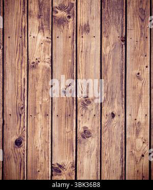 Vector style wooden planks are showing weathered grain, knots and screw indentations, copy space Stock Photo
