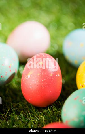 Various Easter eggs on grass Stock Photo