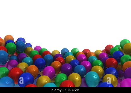 Glossy multicolored spheres are forming wave shape in 3D render style against white background Stock Photo