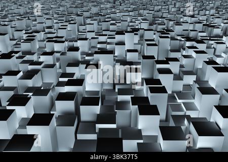 Futuristic 3D render showing endless grid of glowing cubes in virtual abstract environment Stock Photo