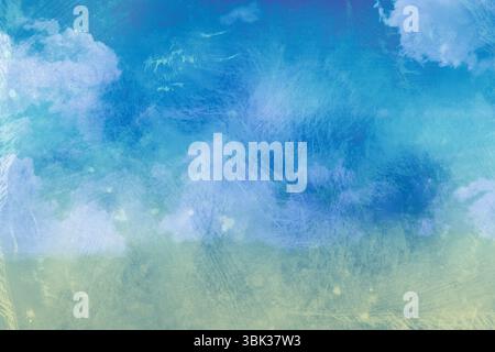 Abstract horizon painting showing textured sky with clouds and sandy plane, transparent background Stock Photo