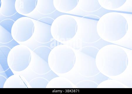 Abstract flat design is showing white vertical cylinders in grid, against pale blue background Stock Photo