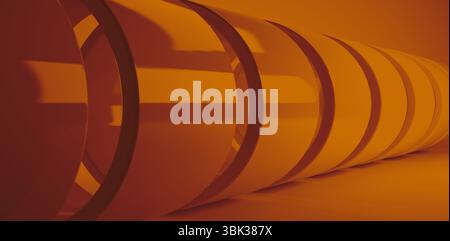 Row of metallic orange cylinders are receding into depth in 3D render with gradient shadows Stock Photo