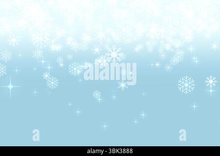Snowflake pattern is drifting over blue gradient backdrop, flat design with twinkling sparkles Stock Photo