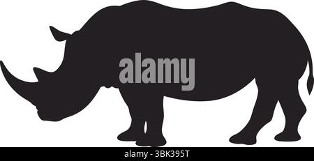 Rhinoceros Silhouette Vector, Black Rhino Clipart, Isolated Animal, Nature Wildlife Illustration, Horn, Safari, Simple Outline, African Mammal Design. Stock Vector