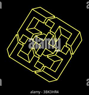 Impossible cube. Line design. Impossible shapes. Optical illusion objects. Optical art.  Stock Vector