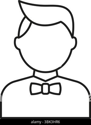 Male Avatar With Bow Tie Line Icon. Formal Attire, Professional Appearance, And Event Representation Outline Symbol. Editable Stroke. Isolated Vector Stock Vector