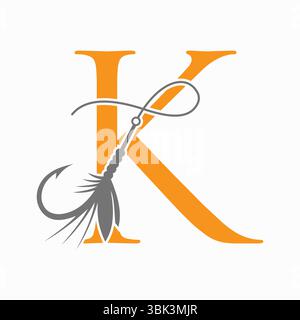 Fishing Logo On Letter K Concept With Fishing Hook And Fishing Lure Symbol Stock Vector