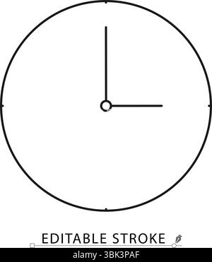 Clock icon in minimal line style with editable stroke. Analog wall timepiece, round clock face, schedule symbol for time tracking, productivity Stock Vector