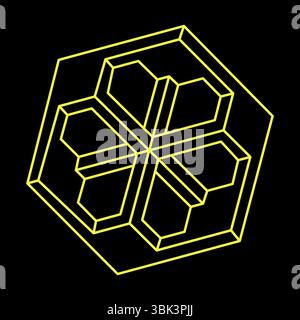 Impossible optical illusion shape. Optical art object. Impossible figures. Sacred geometry hexagon.  Stock Vector