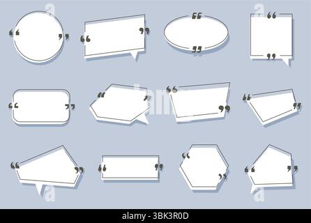 Quote mark banner. Text boxes with quotation marks, speech bubble frames for message UI, comment dialog quotes borders for blog feedback design Stock Vector