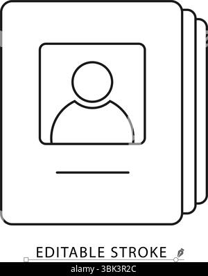 Photo album icon in minimal line style with editable stroke. Symbol of memory collection, personal archive, family photos, image gallery, visual story Stock Vector