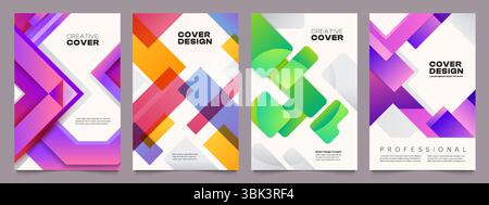 Ribbon book cover. Abstract brochure layout, creative report design with geometric elements, magazine portfolio flyer presentation. Vector poster set Stock Vector