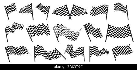 Racing flag. Car race checkered finish signal for cars competition, crossed band wave banner for motorsport rally karting finish check. Vector logo Stock Vector