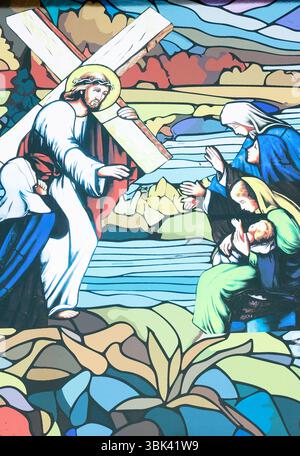 Way of the cross. 8th Station: Jesus meets the women of Jerusalem.  Pleiku. France. Stock Photo