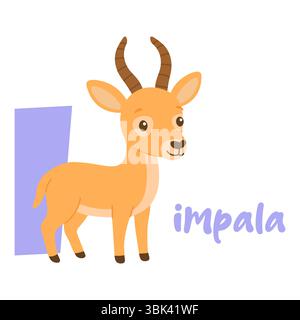 Funny impala with horns in flat style for alphabet or animal book Stock Vector