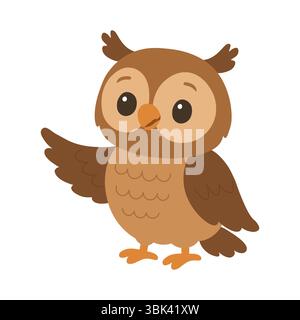 Smiling brown owl in flat style for kids learning materials or animal alphabet Stock Vector