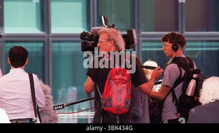 Behind The Scenes of a Film Shoot With Camera Operators Stock Photo