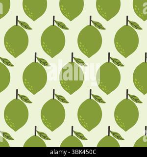 Seamless pattern featuring lime on green background. Perfect for summer designs, food packaging, fabric, or kitchen-themed prints. Vector illustration Stock Vector