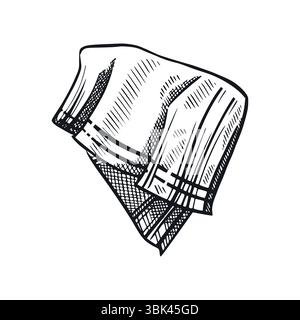 Napkin, a fabric towel for the kitchen folded in half with dark stripes around the edges. All objects are hand-drawn in vector. The illustration is Stock Vector