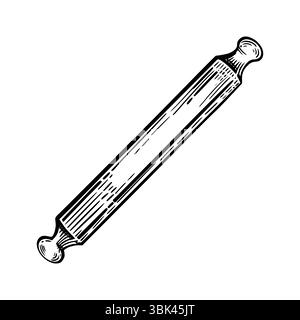 Hand-drawn wooden rolling pin for dough rolling and cooking, hand-drawn with ink. Vector illustration. Suitable for printing on paper, fabric, for the Stock Vector