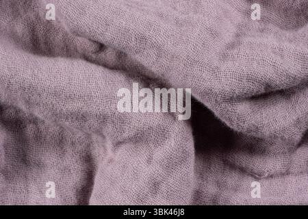 Purple Muslin Fabric Macro Texture, Soft Natural Textile Surface Stock Photo