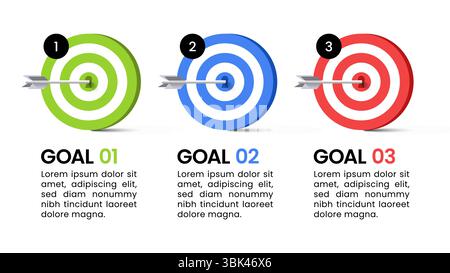 Infographic template with 3 options or steps. Dartboard. Can be used for workflow layout, diagram, banner, webdesign. Vector illustration Stock Vector