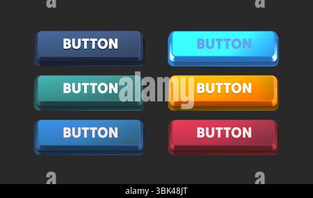Collection of colored buttons, frame label, event web bar, buttons with color. Vector Stock Vector