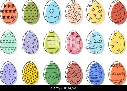 Doodle style Easter Eggs collection in colorful. Perfect for design elements Easter greetings. Vector illustration Stock Vector