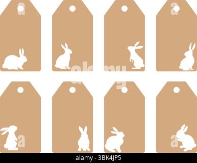 Set of price labels with Easter bunny. Craft paper or cardboard label for gift wrapping. Vector illustration Stock Vector
