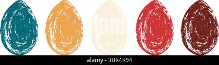 Pastel coloured Easter eggs with a grunge texture. Abstract and minimalist holiday design with a vintage artistic touch. Vector illustration Stock Vector