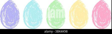 Pastel coloured Easter eggs with a grunge texture. Abstract and minimalist holiday design with a vintage artistic touch. Vector illustration Stock Vector