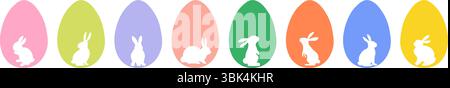 Set of white Easter bunny silhouettes inside colorful eggs. Design concept for greeting card or banner. Vector illustration Stock Vector