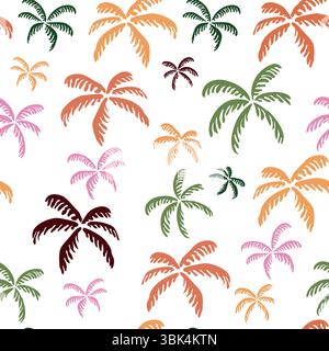Seamless tropical pattern with palm trees on white background. Ideal for summer apparel, beach decor, travel branding, packaging, and web backgrounds. Stock Vector