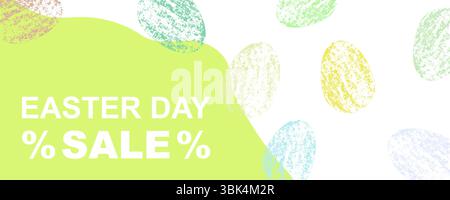 Spring holiday sale  Easter themed advertising template. Banner with color brush stroke eggs for shopping promotion. Vector illustration Stock Vector