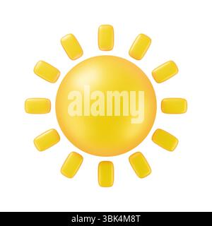 Glossy yellow sun sphere in realistic 3d style isolated on white background Vector sun summer object Stock Vector