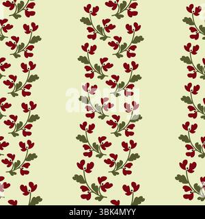 Seamless pattern featuring stylized red flowers with green leaves in folk art style.Traditional botanical motif on soft light background. Ideal for bo Stock Vector