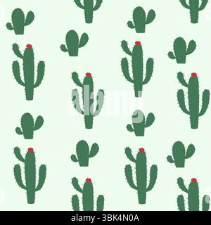 Seamless pattern with green cactus on a light background. Perfect for desert-themed designs, fabric prints, summer decorations, and southwestern motif Stock Vector
