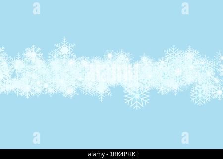 Flat design showing central band of overlapping white snowflakes floating on light blue background Stock Photo